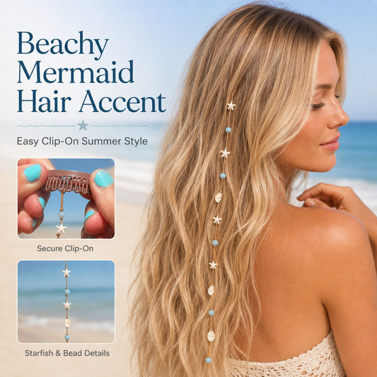 🔥LAST DAY 50% OFF - 🌊⭐Beachy Mermaid Hair Accent Clip (Featuring blue bead accents, starfish, and shell charms)